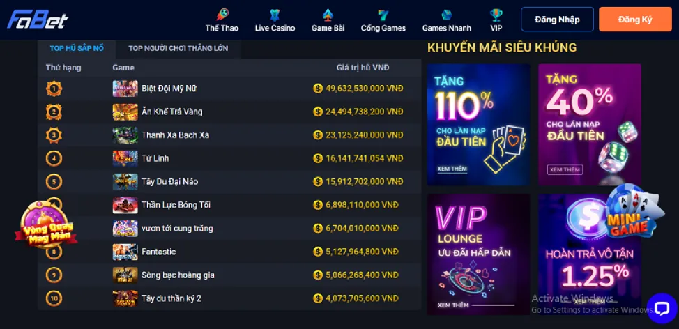 Hoàn trả thua cược s6666 code
